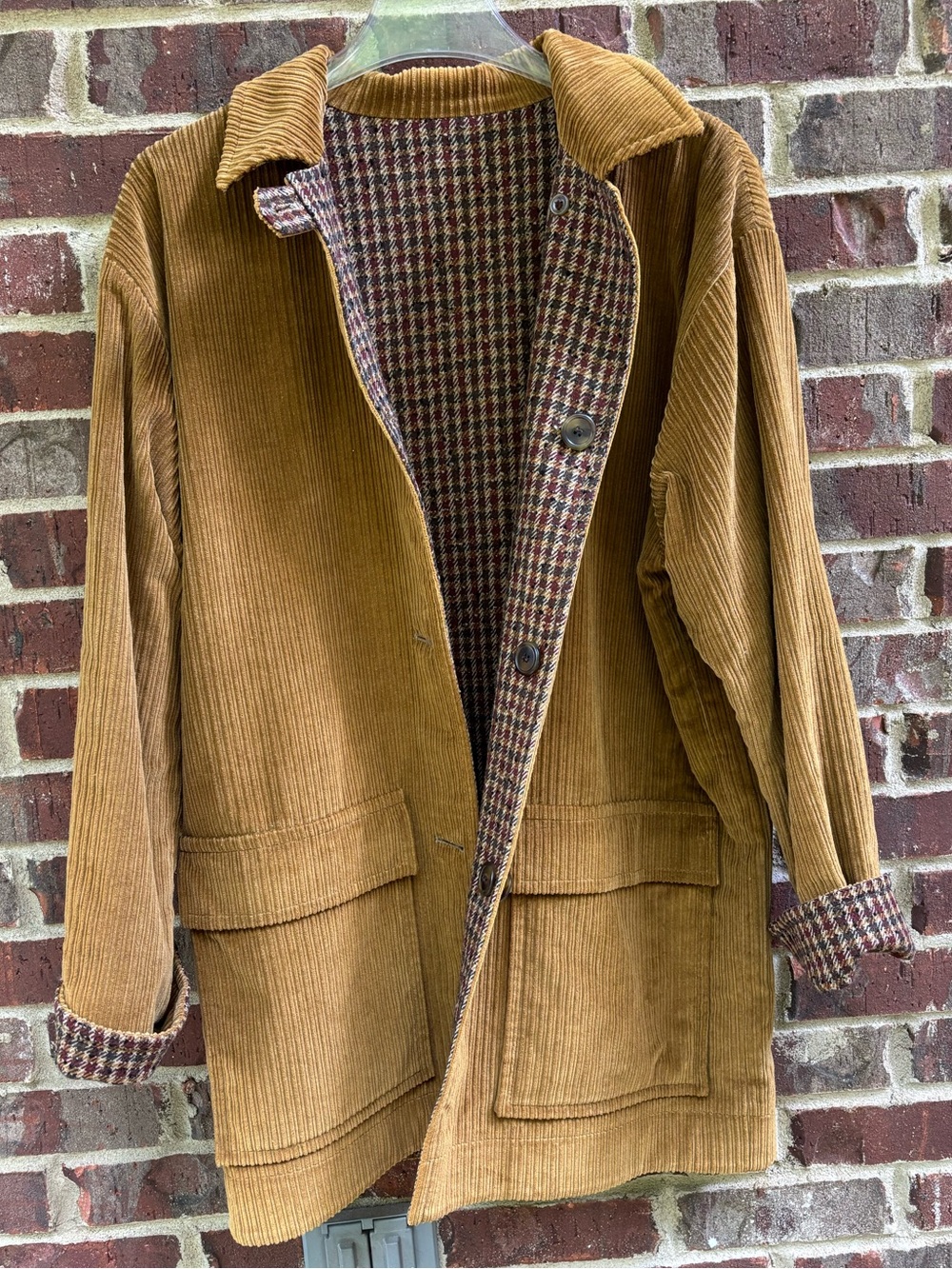 Corduroy Button-Up Reversible Coat in Brown/Mustard